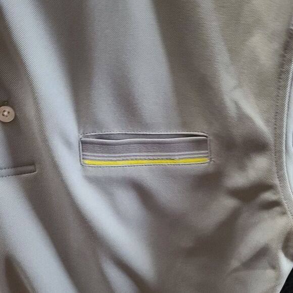 PGA Tour Mens Polo Gray Size Large Short Sleeve Logo On Sleeve Yellow Trim Fit - Picture 9 of 12